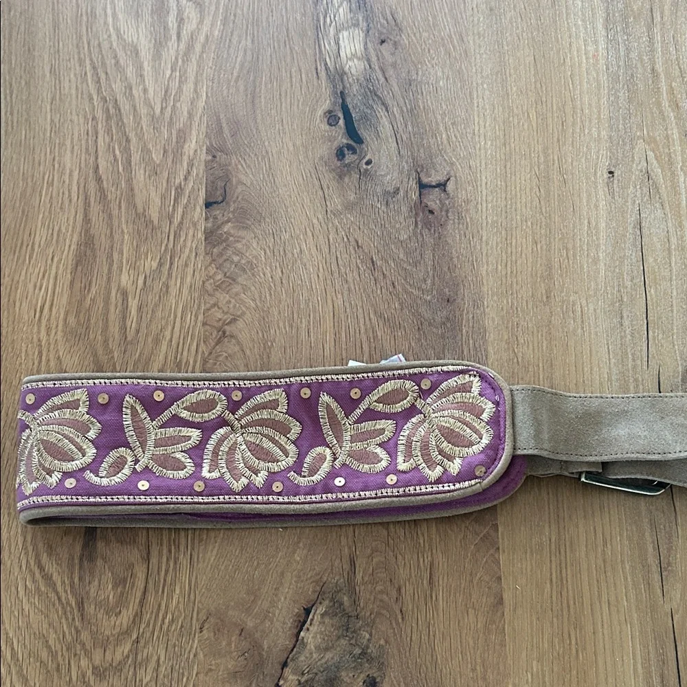 Nekane Purple Embroidered Cotton & Suede Wide Statement Belt Boho Artisan NWT